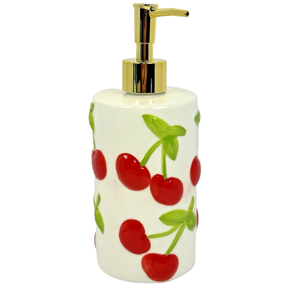 Mayim Cherry Ceramic Soap Dispenser Gold Pump Cottagecore Kitchen Bathroom Decor